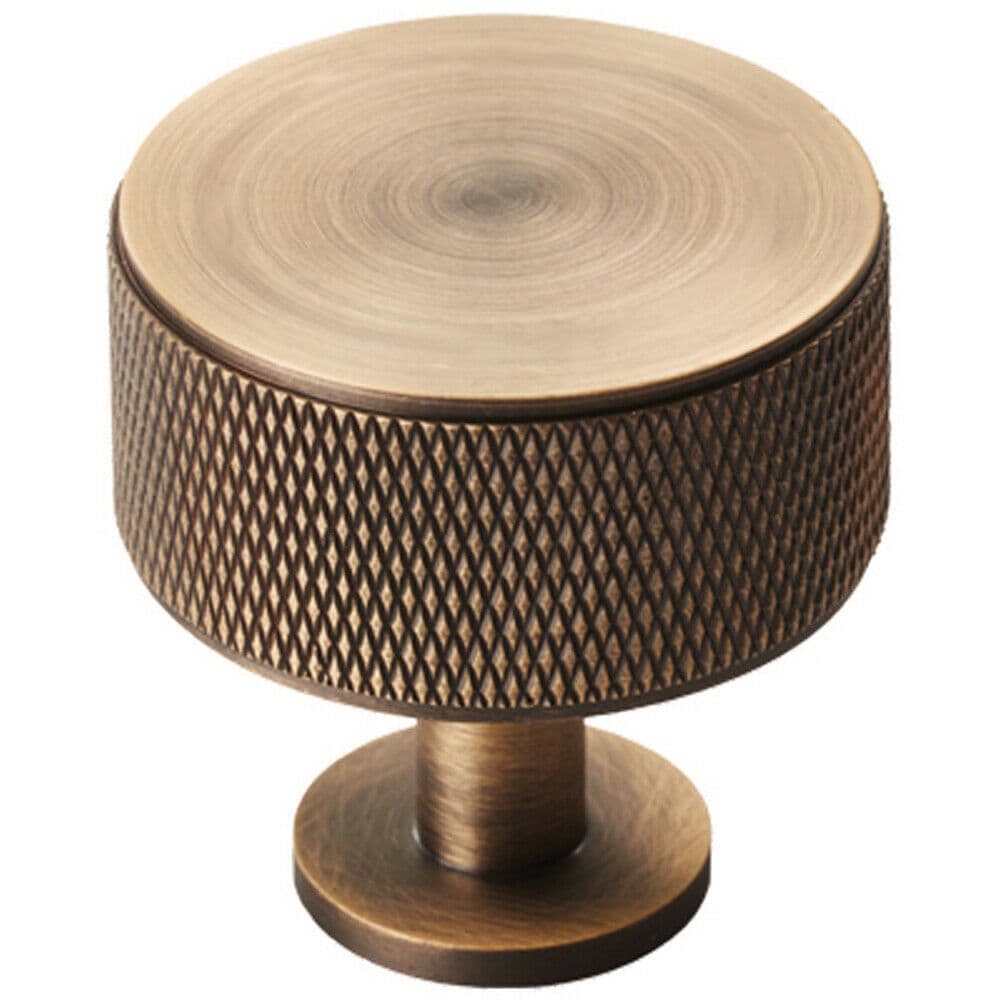 Knurled Radio Cupboard Door Knob 35mm Diameter Antique Brass Cabinet Handle