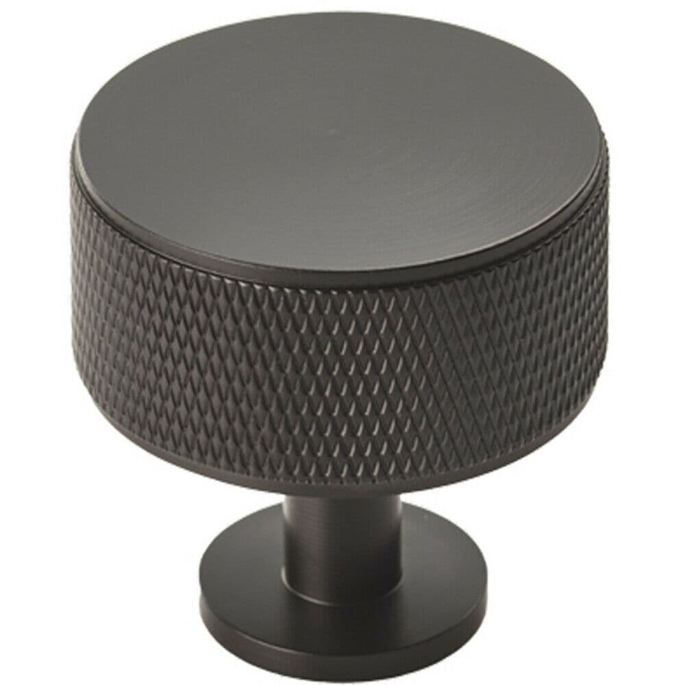 Knurled Radio Cupboard Door Knob - 35mm Diameter - Matt Black Cabinet Handle