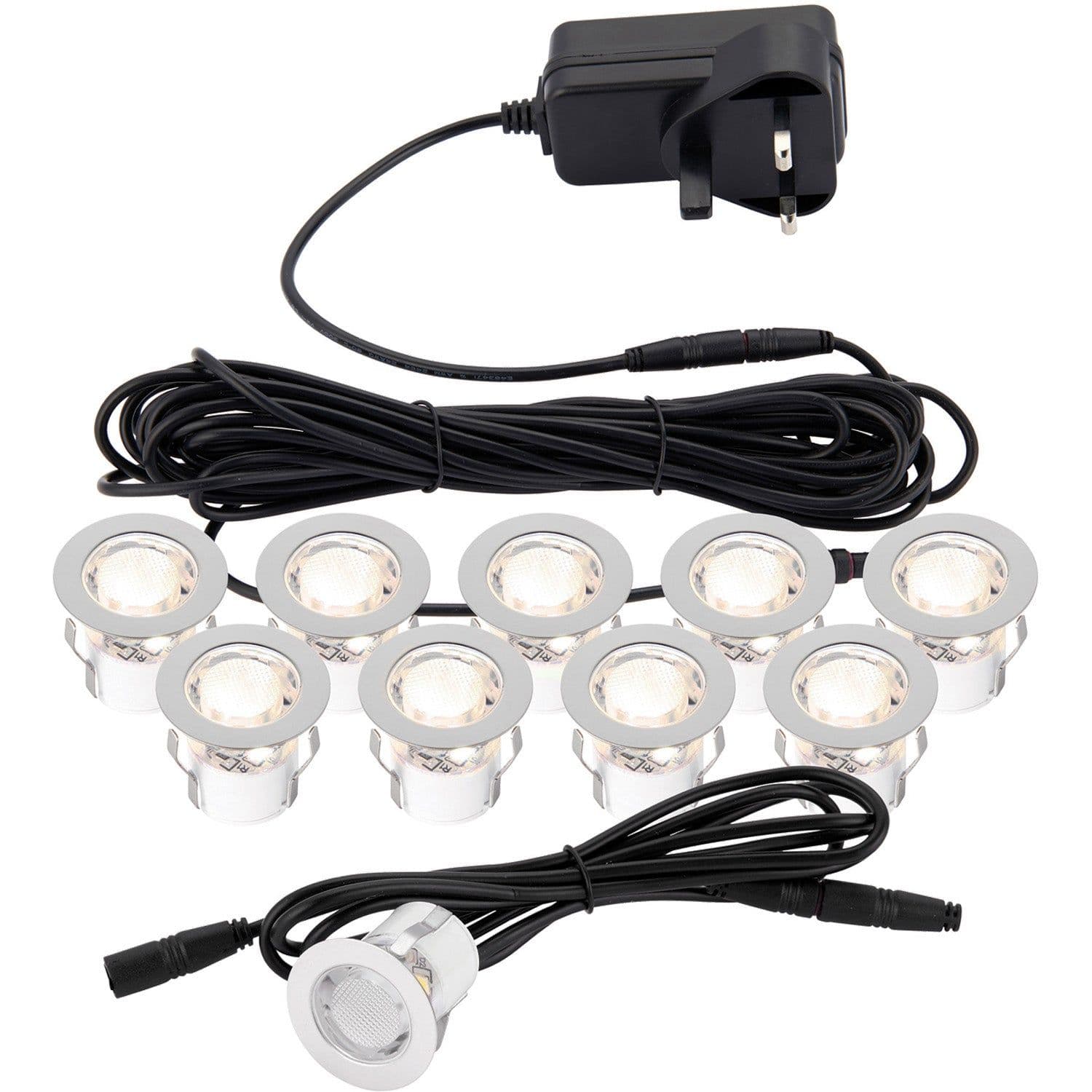 30mm Recessed Decking Guide Light Kit 10 x Warm LED Stainless Steel