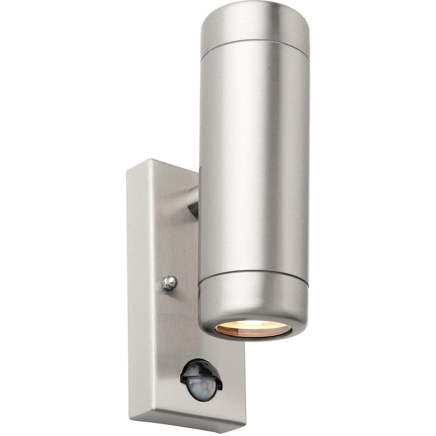 Twin Up & Down Wall Light PIR Sensor 2 x 7W GU10 LED Brushed Steel