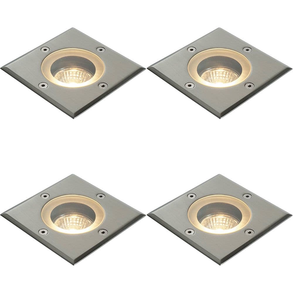 4 PACK Marine Grade IP65 Square Ground Light - 50W GU10 - Stainless Steel