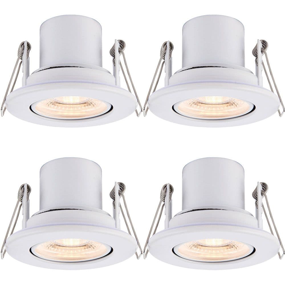 4 PACK Recessed Tiltable Ceiling Downlight - 8.5W Warm White LED - Matt White