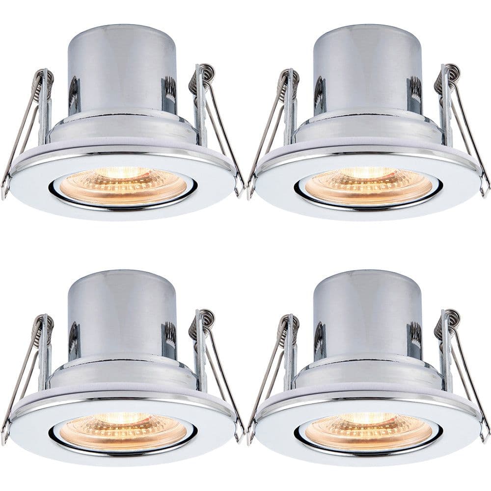 4 PACK Recessed Tiltable Ceiling Downlight 8.5W Warm LED Chrome Plate