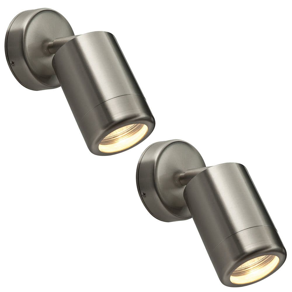2 PACK Adjustable IP65 Wall Spotlight 7W LED GU10 Brushed Stainless Steel