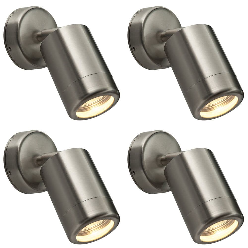 4 PACK Adjustable IP65 Wall Spotlight - 7W LED GU10 - Brushed Stainless Steel