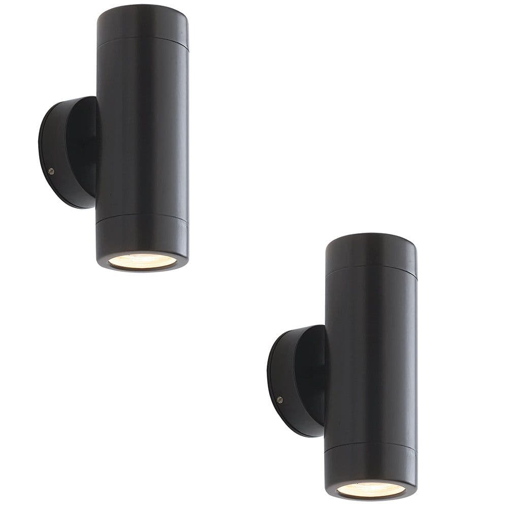 2 PACK Up & Down Twin Outdoor Wall Light 2 x 7W LED GU10 Satin