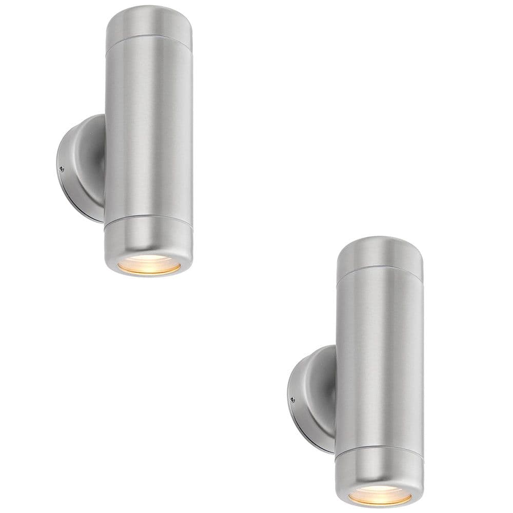 2 PACK Up & Down Twin Outdoor Wall Light 2 x 7W LED GU10 Stainless Steel
