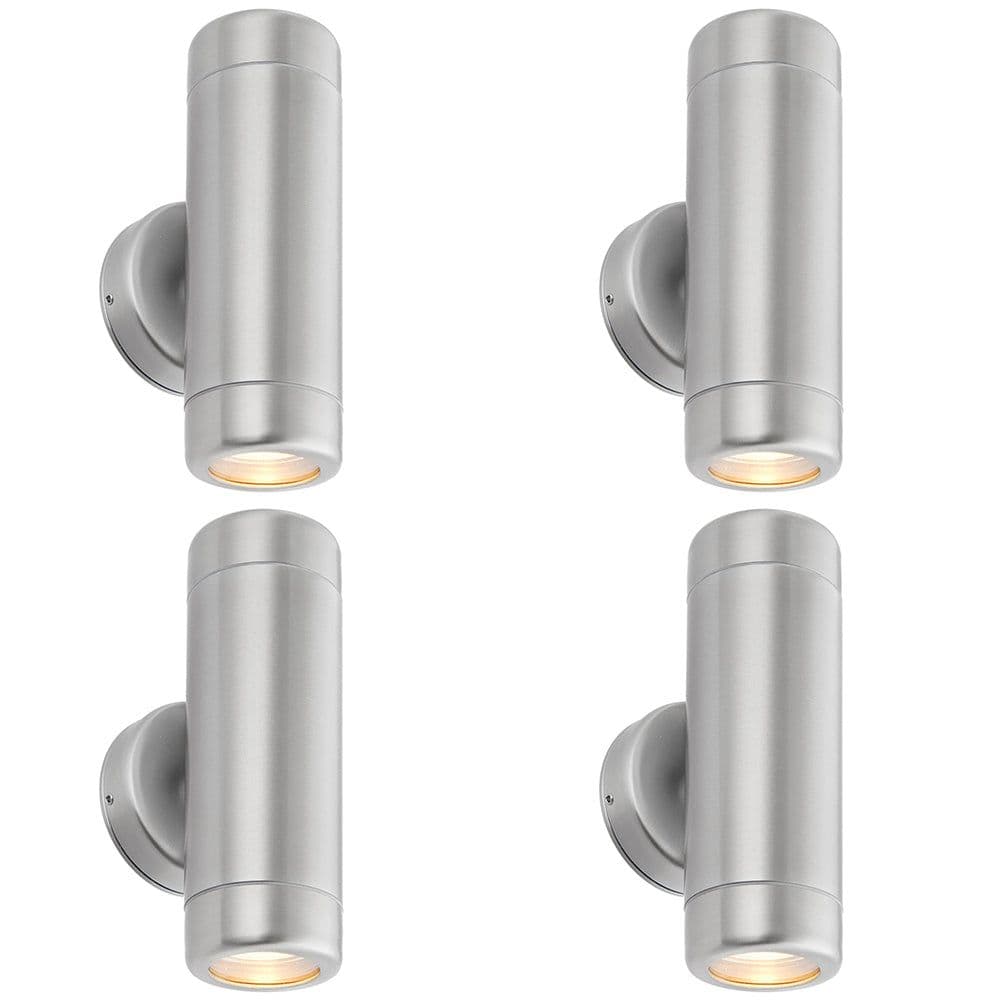 4 PACK Up & Down Twin Outdoor Wall Light 2 x 7W LED GU10 Stainless Steel