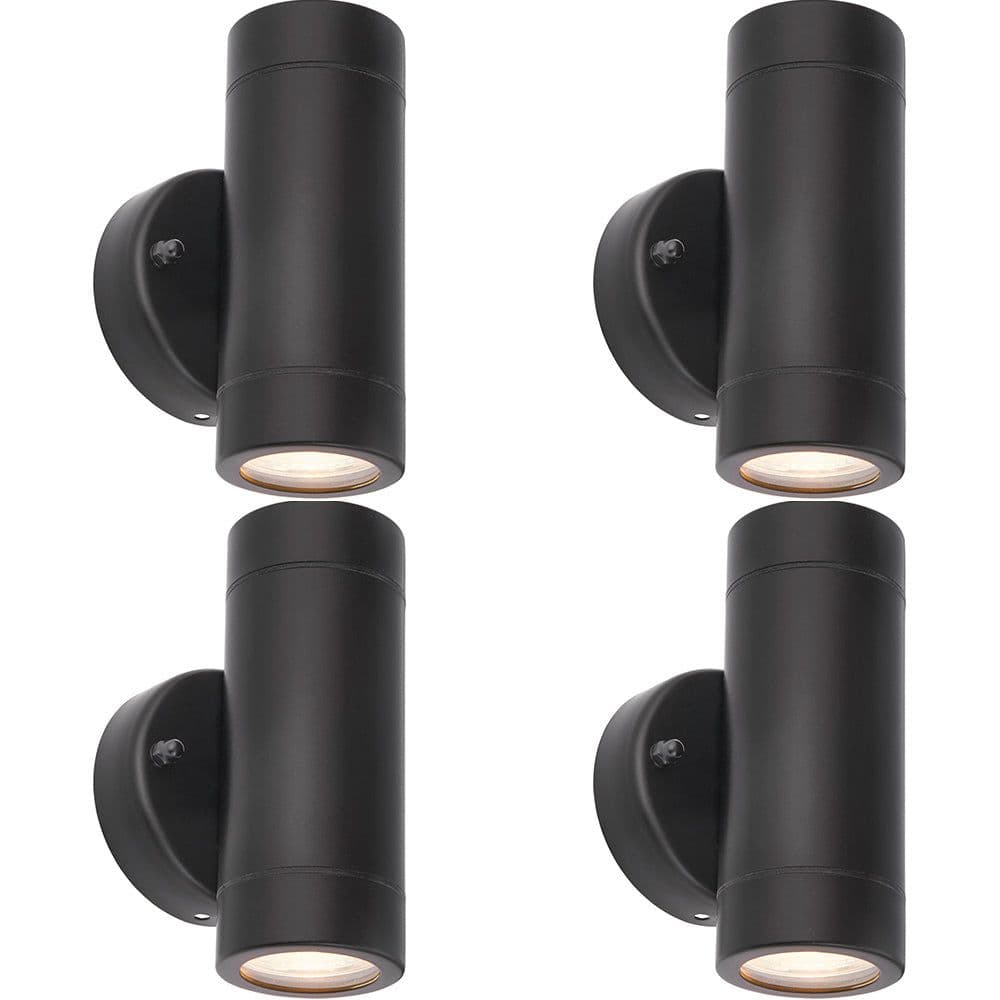 4 PACK Up & Down Twin Outdoor IP44 Wall Light - 2 x 7W GU10 LED - Matt Black