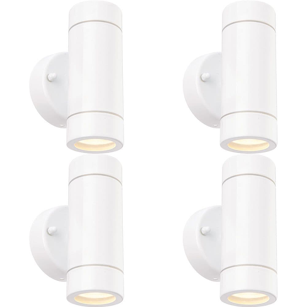 4 PACK Up & Down Twin Outdoor IP44 Wall Light 2 x 7W GU10 LED Gloss