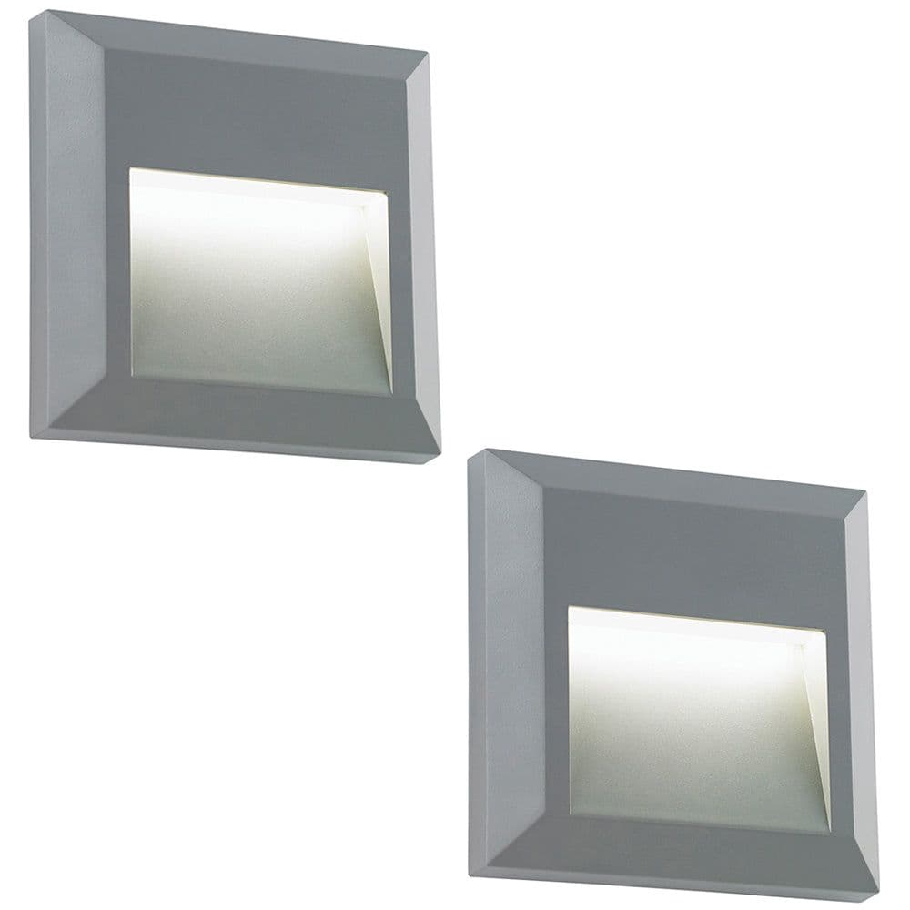 2 PACK Square IP65 Guide Light Indirect 1.1W Warm LED Gray ABS