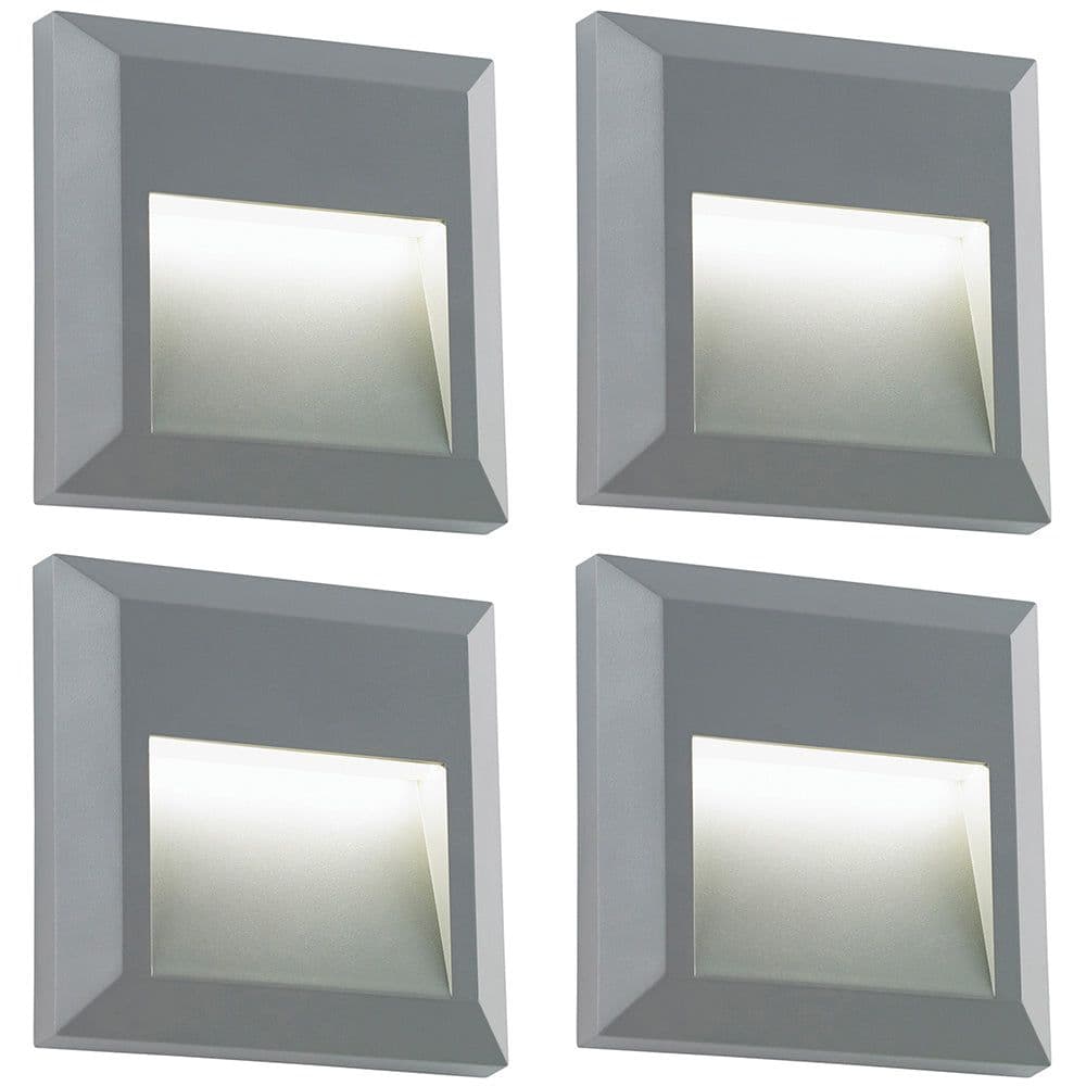 4 PACK Square IP65 Guide Light - Indirect 1.1W Warm White LED - Gray ABS