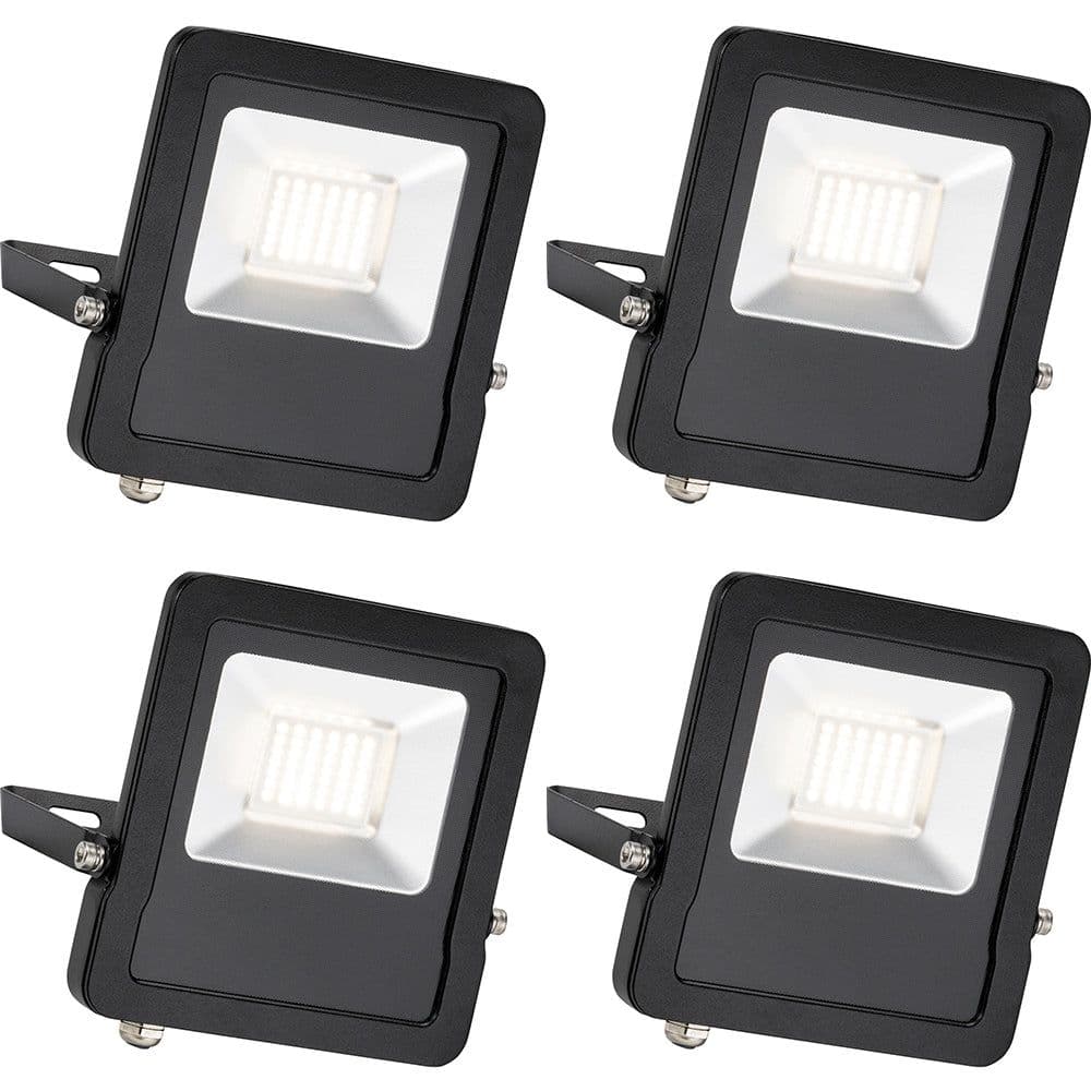 4 PACK Outdoor IP65 LED Floodlight 30W Cool LED Angled Wall Bracket
