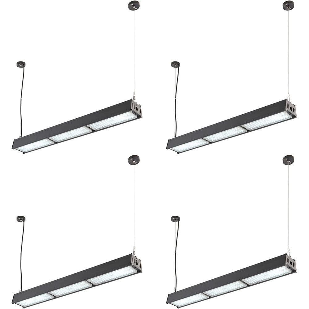 4 PACK Low Bay Warehouse Pendant Light - 150W Daylight White LED - Matt Black