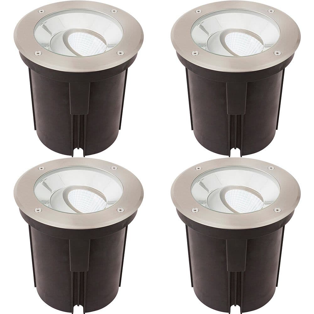 4 PACK Stainless Steel IP67 Ground Light - 16.5W Cool White Tilting Head LED