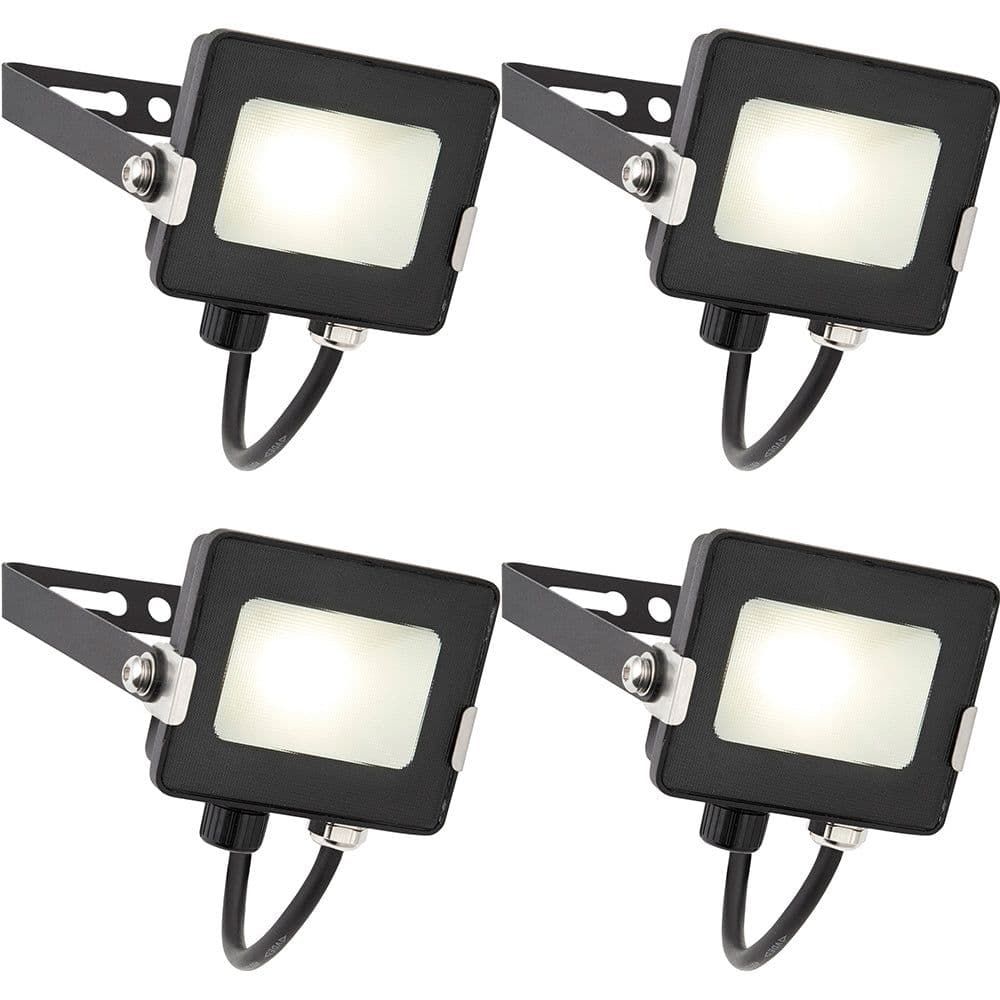 4 PACK Outdoor Waterproof LED Floodlight - 10W Cool White LED - Matt Black