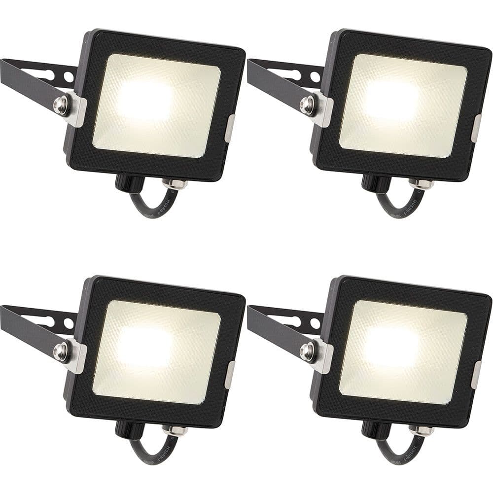 4 PACK Outdoor Waterproof LED Floodlight - 20W Cool White LED - Matt Black