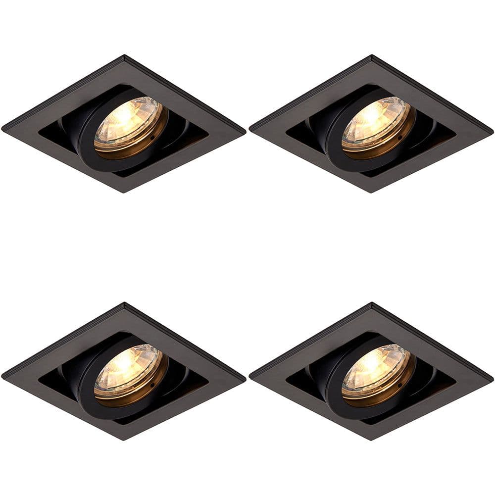 4 PACK Single Recessed Boxed Downlight - 50W GU10 Reflector - Matt Black