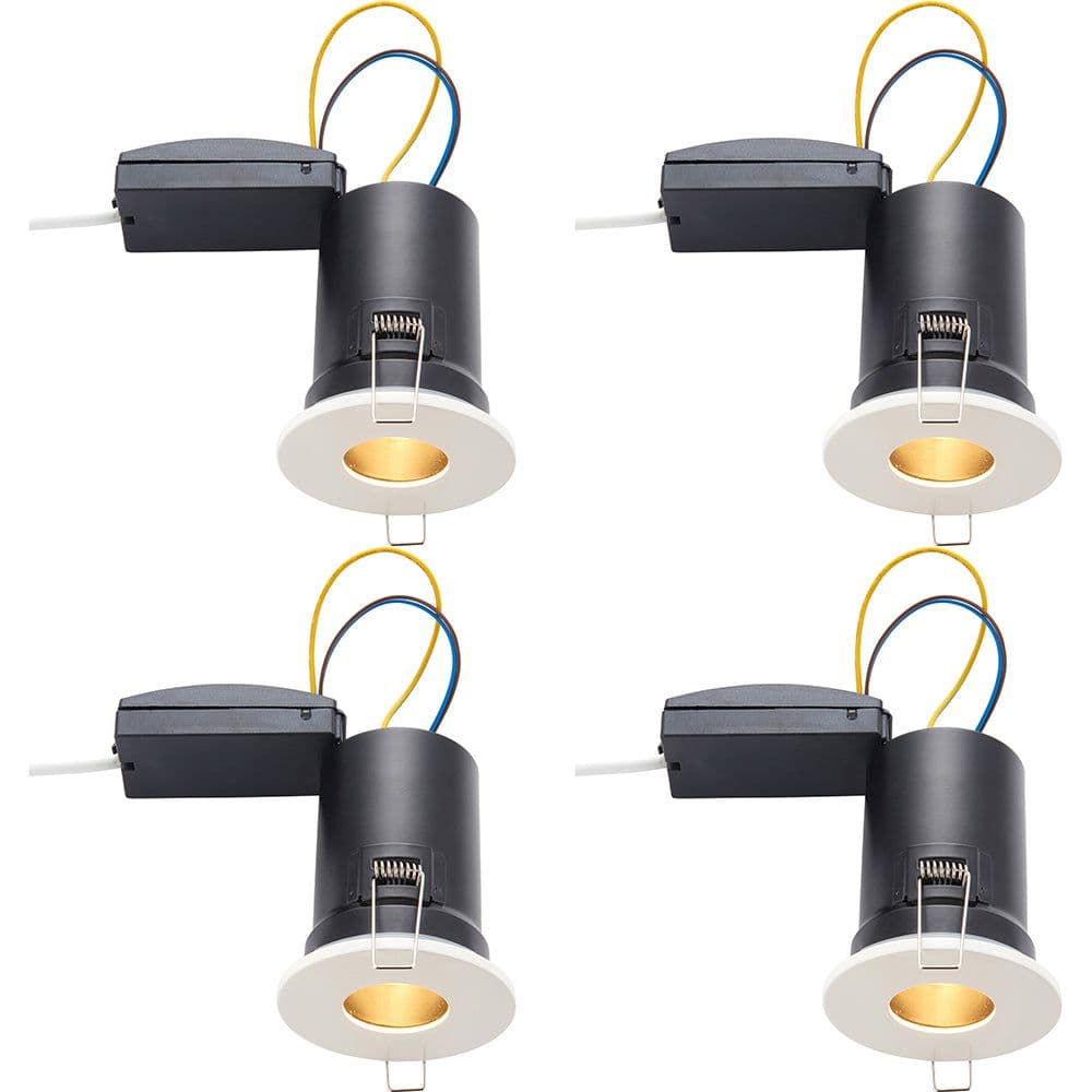 4 PACK Fire Rated Recessed Ceiling Downlight - 50W GU10 - Fixed - Matt White