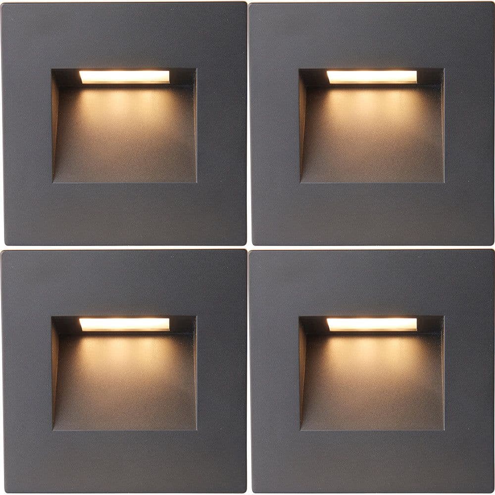 4 PACK Square Outdoor Pathway Guide Light - 1.5W Indirect CCT LED - Black Pc