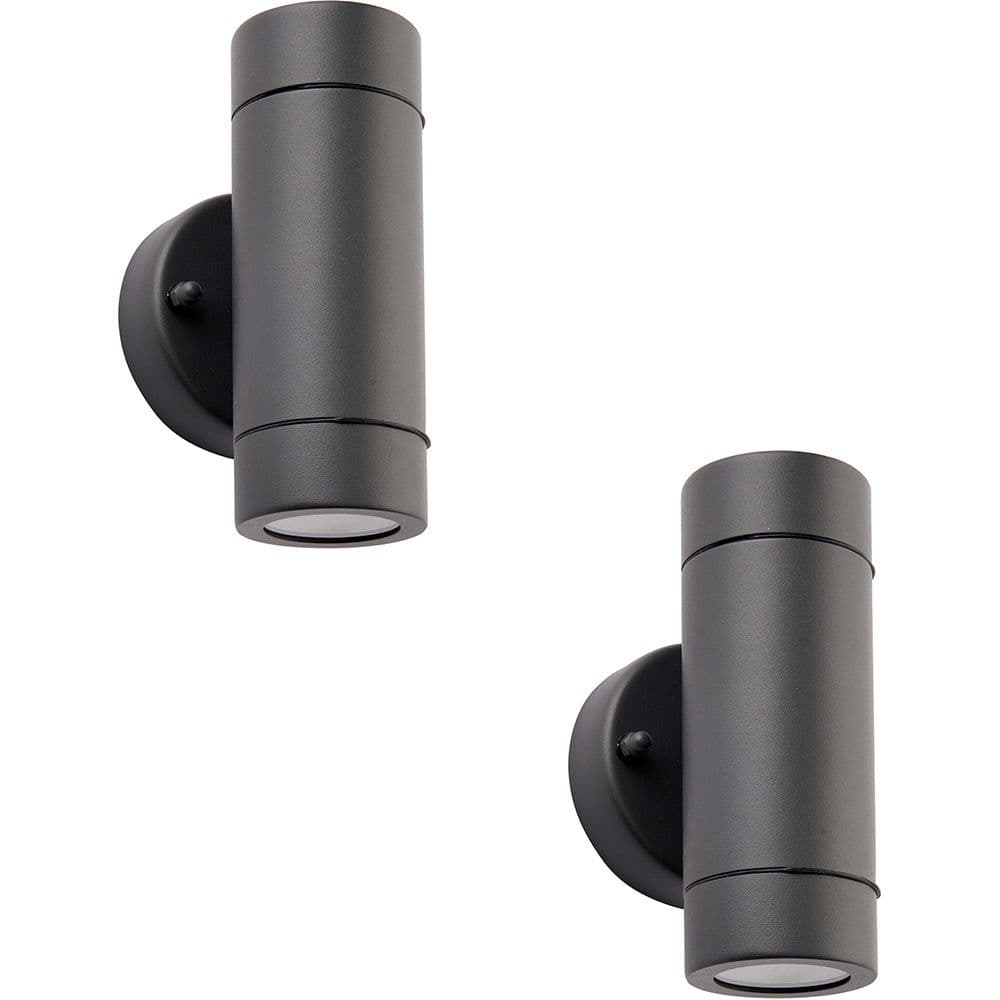 2 PACK Up & Down Twin Outdoor IP44 Wall Light - 2 x 7W GU10 LED - Anthracite