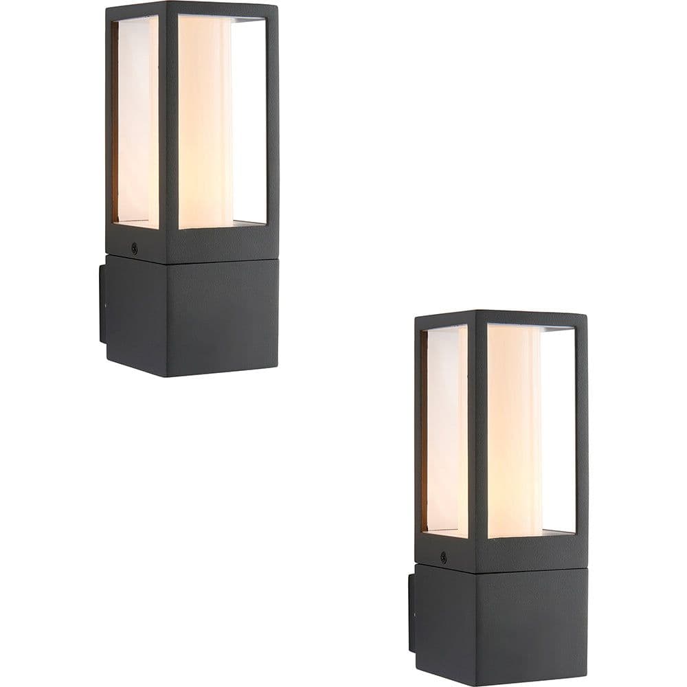 2 PACK Outdoor Box Lantern Wall Light 7W LED GU10 Textured & Opal Pc