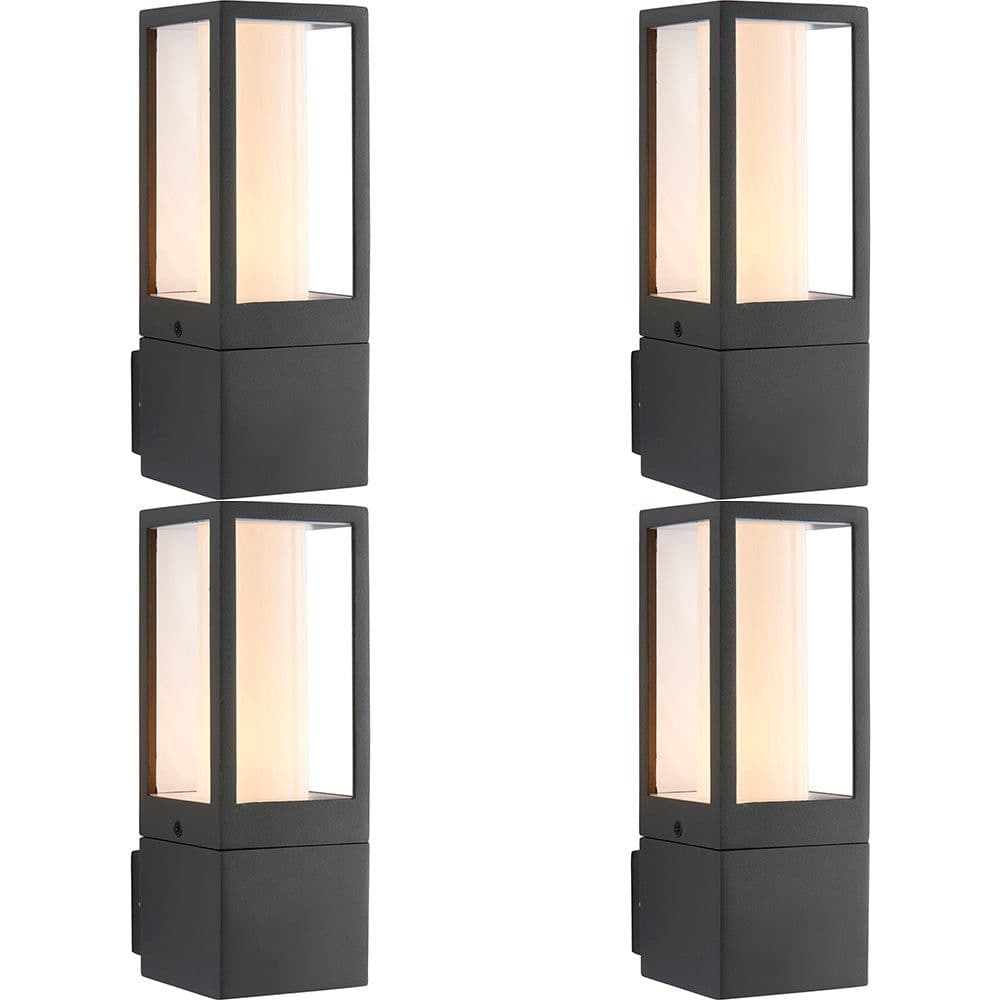 4 PACK Outdoor Box Lantern Wall Light 7W LED GU10 Textured & Opal Pc