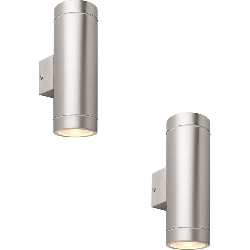 2 PACK Up & Down Twin Outdoor Wall Light 2 x 7W GU10 LED Brushed Steel