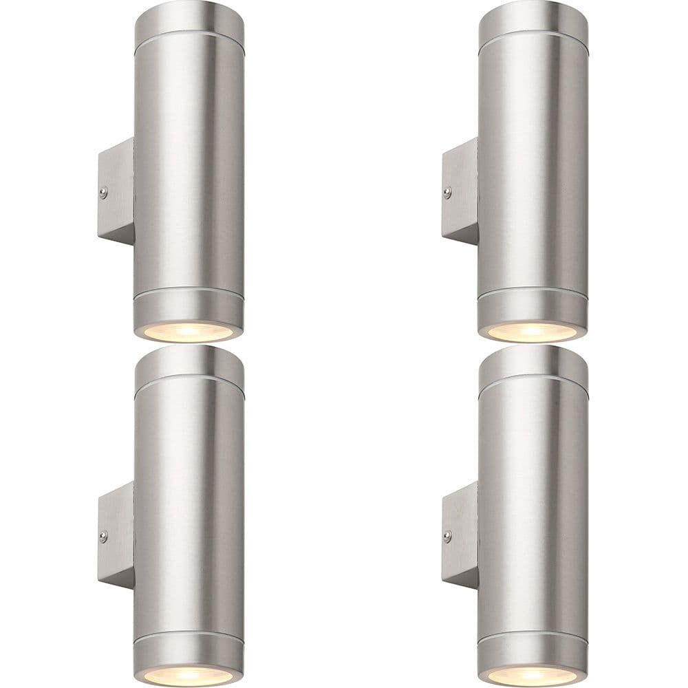 4 PACK Up & Down Twin Outdoor Wall Light 2 x 7W GU10 LED Brushed Steel