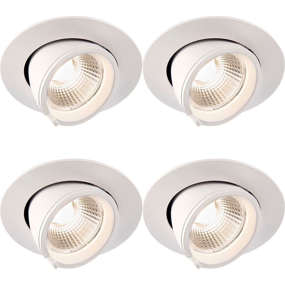 4 PACK Fully Adjustable Ceiling Downlight - 15W Warm White LED - Matt White