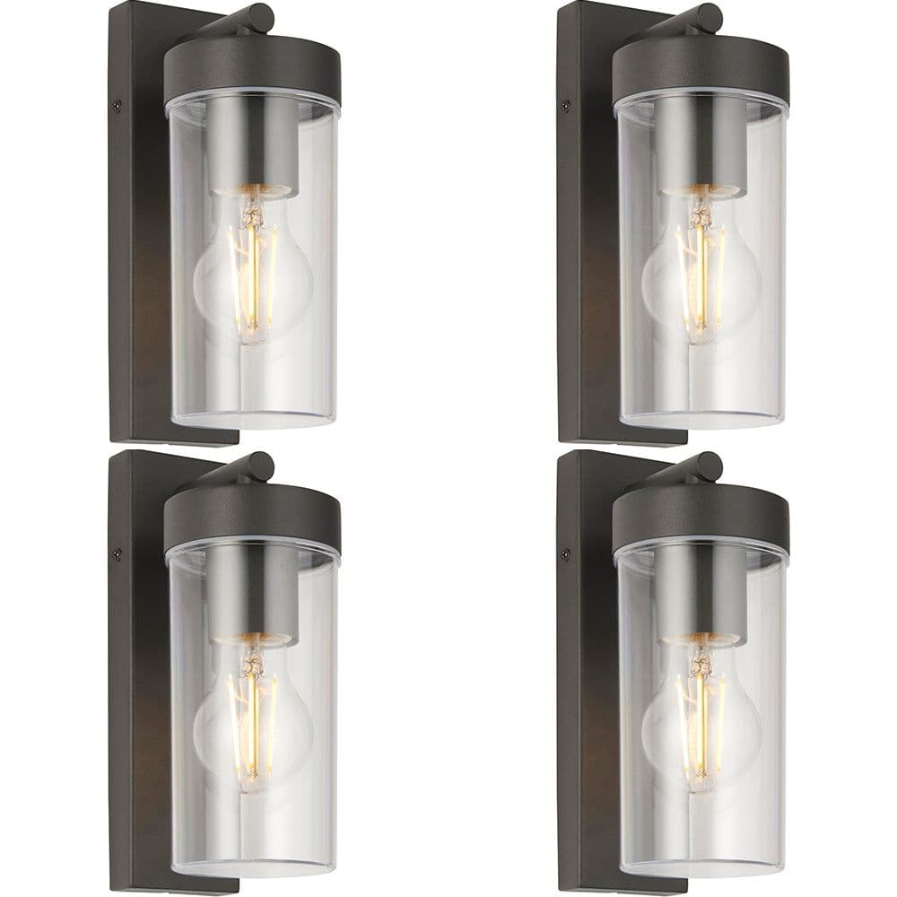 4 PACK Modern Outdoor IP44 Wall Lantern Light - 15W E27 GLS LED - Dimmable