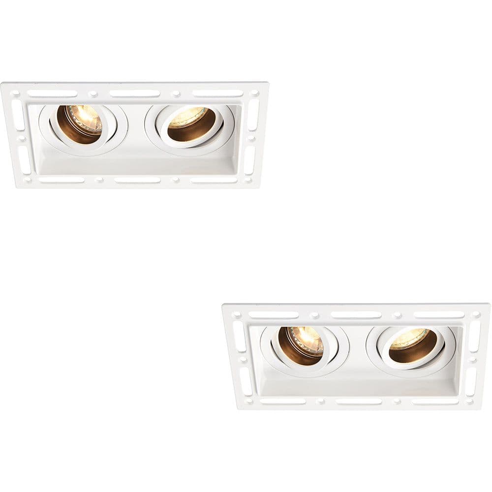 2 PACK Twin Trimless Plaster Downlight 2 x 50W GU10 Reflector LED