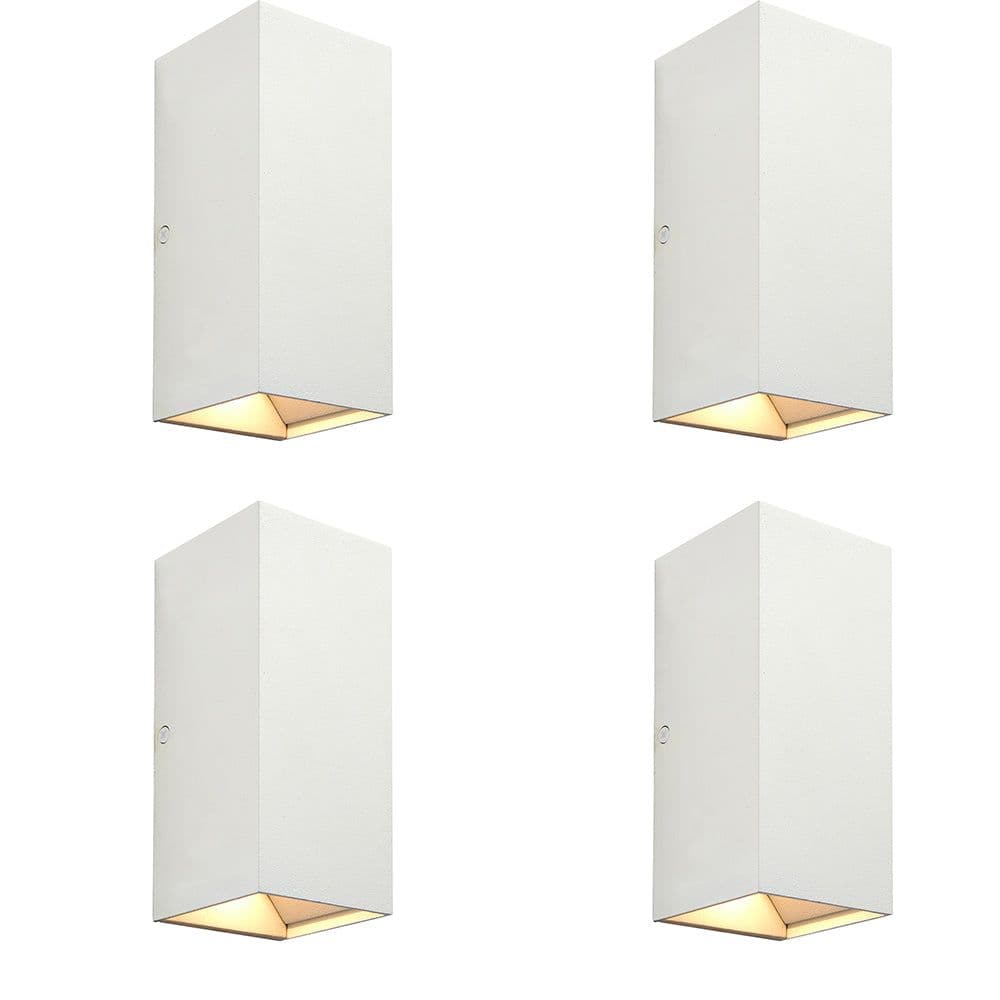4 PACK Twin Outdoor Rectangular Wall Light - 2 x 5.5W CCT LED - Matt White