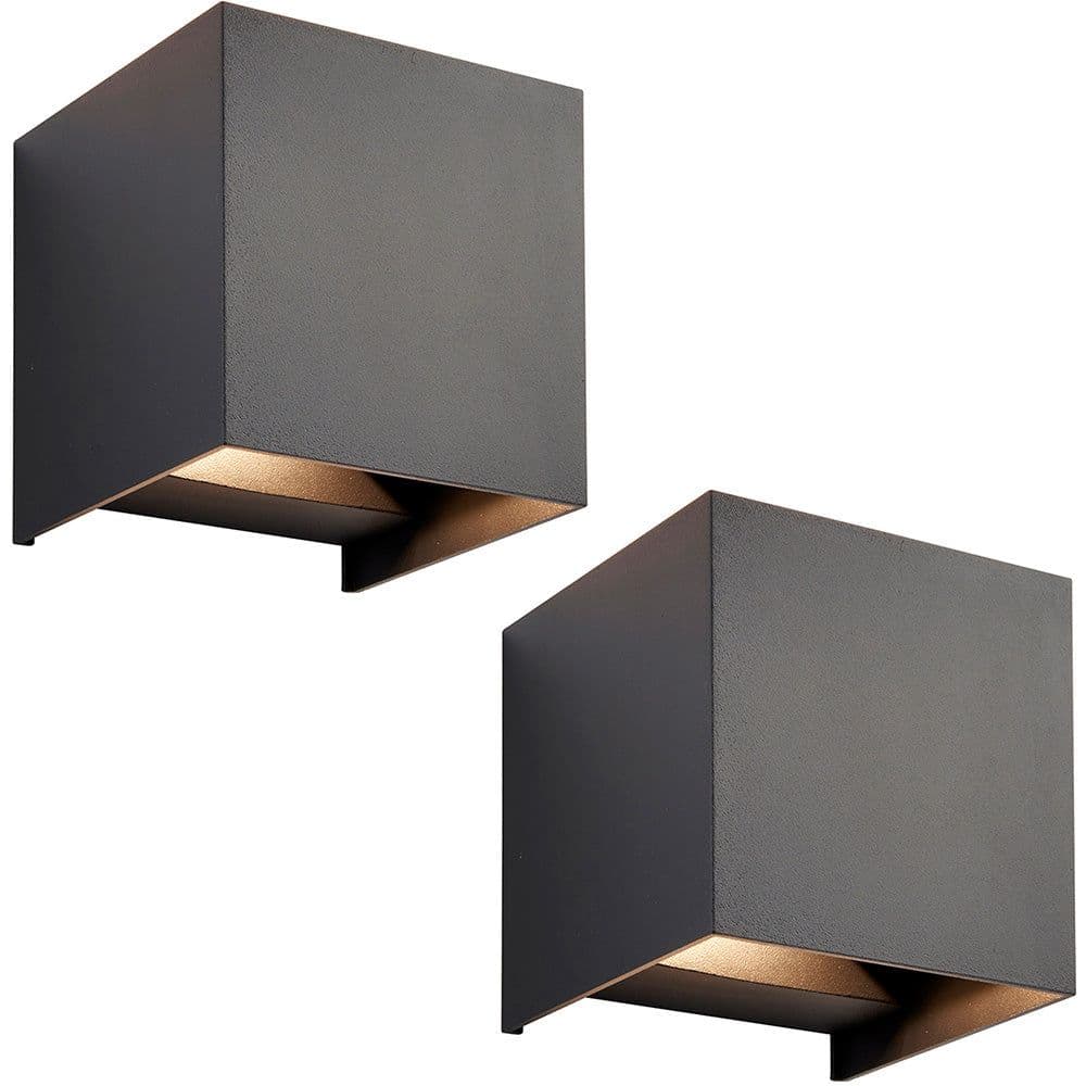 2 PACK Twin Outdoor IP44 Cube Wall Light 2 x 5.5W CCT LED Matt