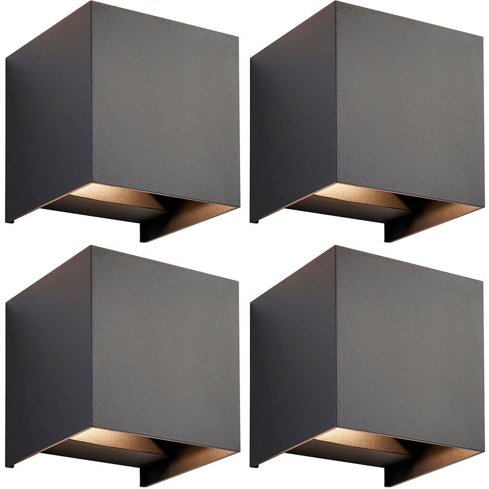 4 PACK Twin Outdoor IP44 Cube Wall Light - 2 x 5.5W CCT LED - Matt Black