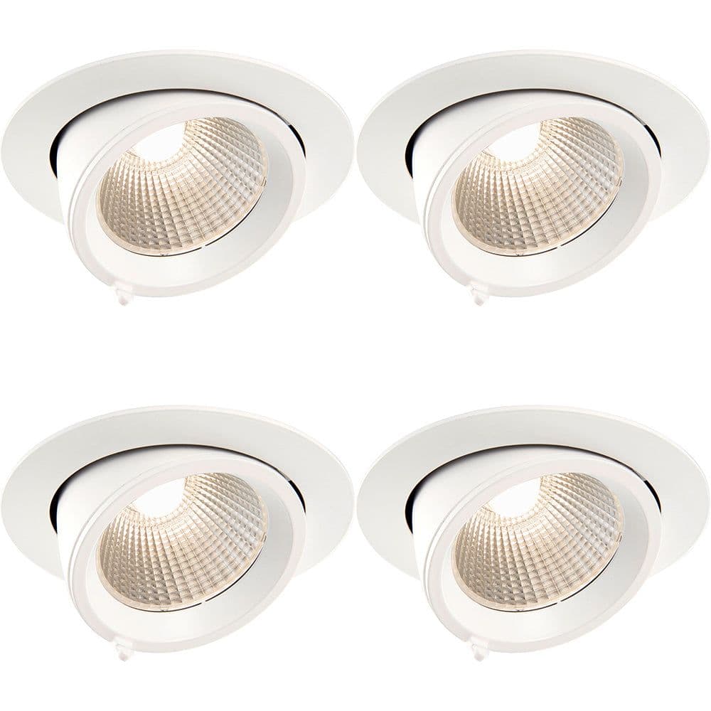 4 PACK Fully Adjustable Ceiling Downlight - 30W Warm White LED - Matt White