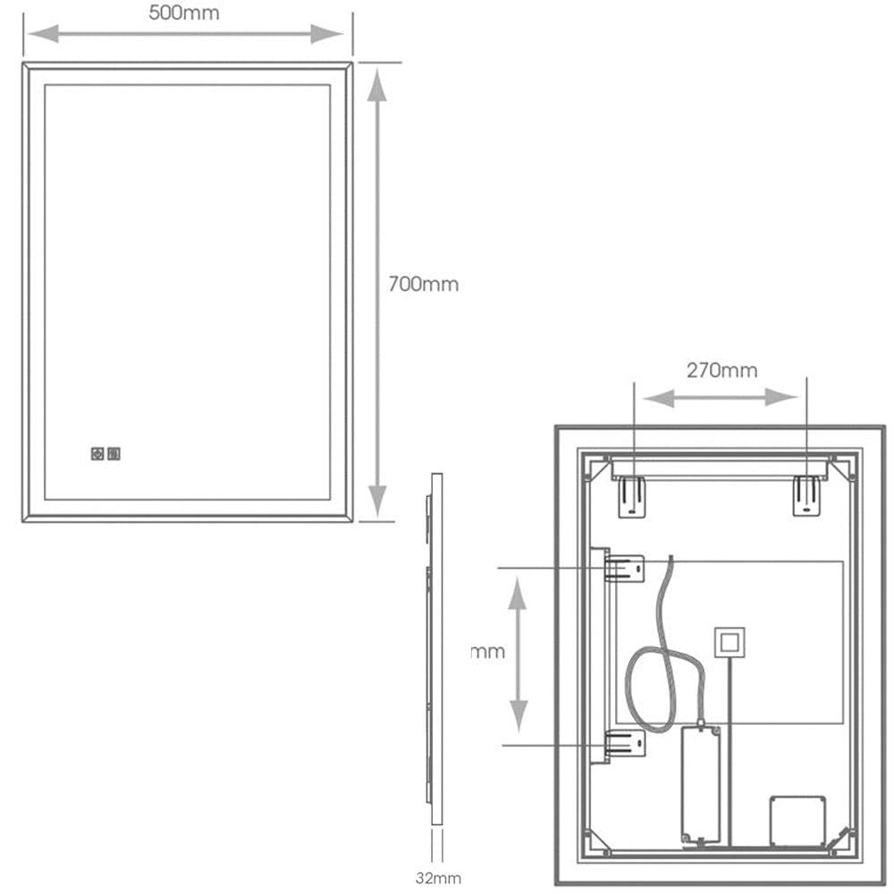 500 x 700mm IP44 MATT LED Bathroom Mirror & Demister Tunable White Border