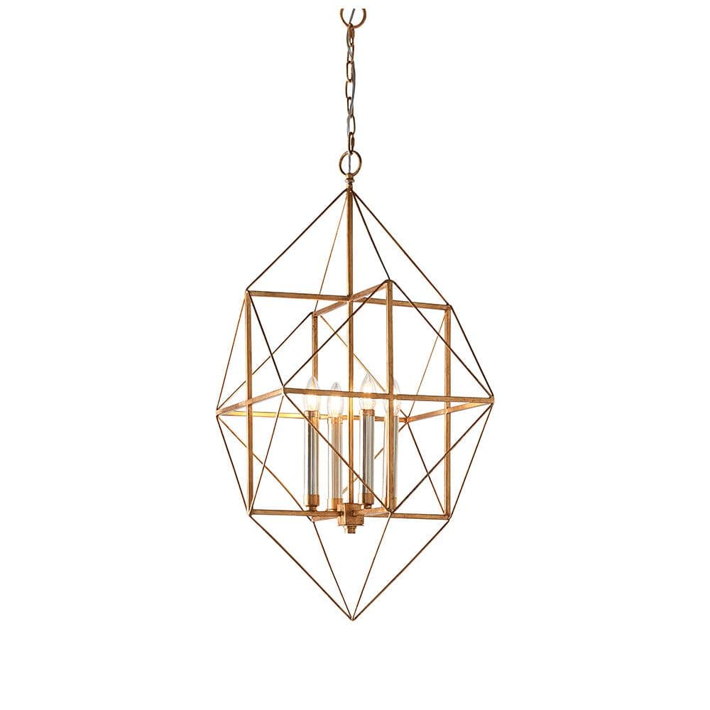 Mutli Arm Angular 4 Light Ceiling Pendant Hammered & Silver Finish