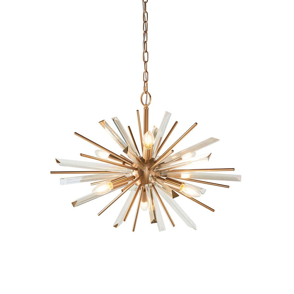 Large Antique Brass Ceiling Pendant Light 6 Bulb Hanging Fitting Prism Glass