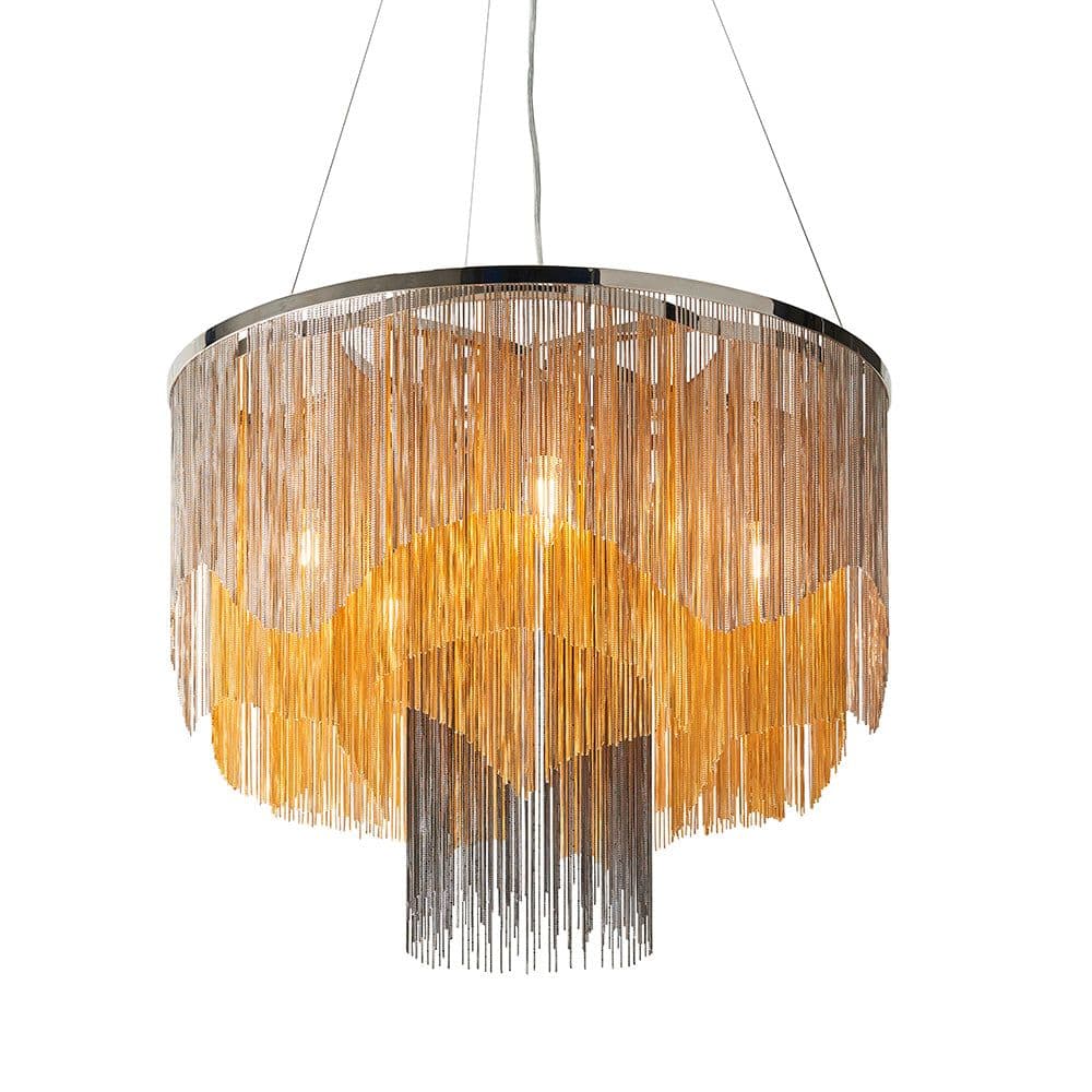Multi Arm Ceiling Pendant Light Polished Nickel Gold & Waterfall Chain