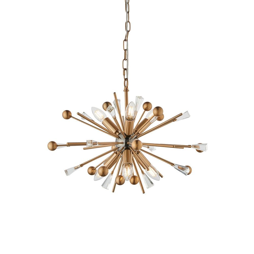 Aged Brass & Nickel Ceiling Pendant Light Clear Crystals 6 Bulb Lamp