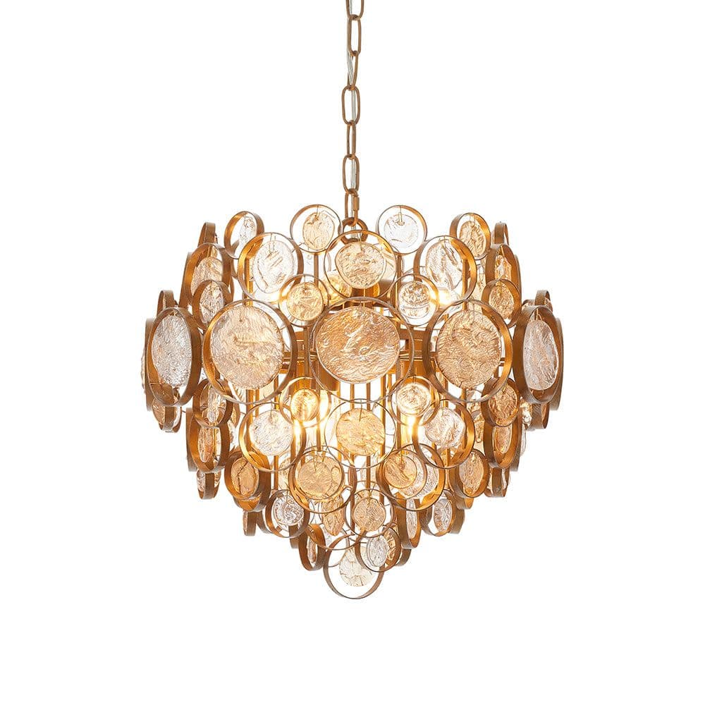 Antique Ornate Chandelier Clear & Amber Glass Detailling Dimmable