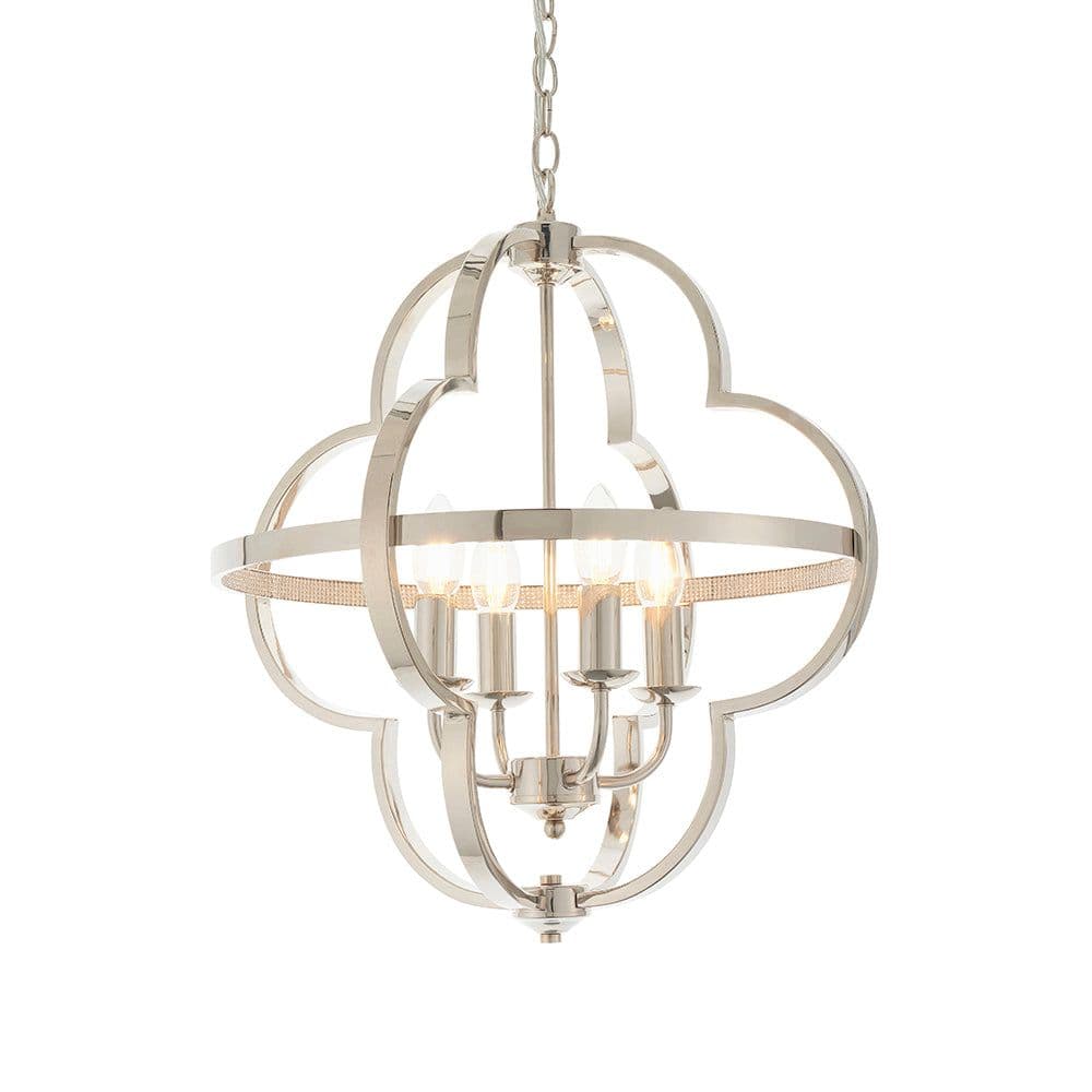 Bright Nickel Shaped Frame Ceiling Pendant Light 4 Bulb Hanging Fitting