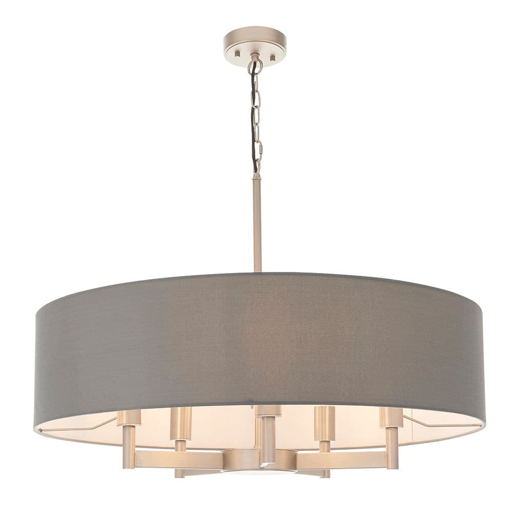 Matt Nickel Multi Arm Ceiling Pendant Light & Shade 5 Bulb Hanging Fitting