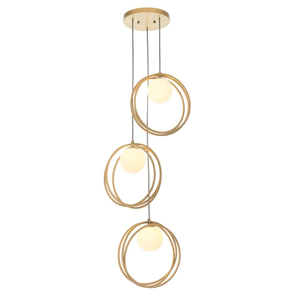 Finish Ceiling Pendant Light Gloss Opal Glass Shade 3 Bulb Hanging Lamp
