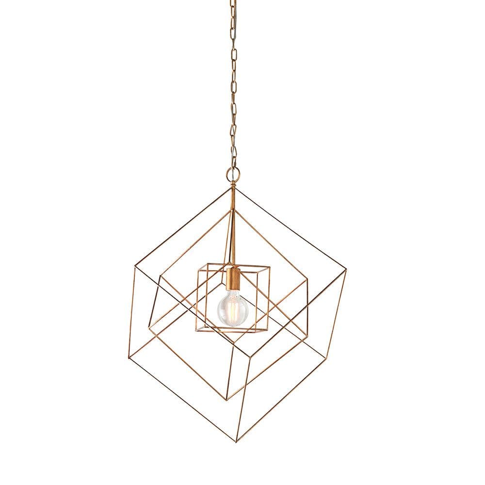 Large Angular Ceiling Pendant Light Antique Leaf Finish Frame Dimmable