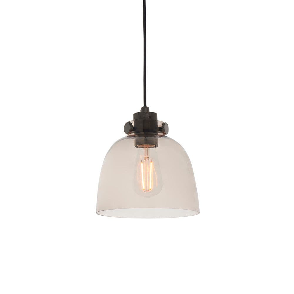 Industrial Ceiling Pendant Light Fitting Matt & Smoked Grey Glass