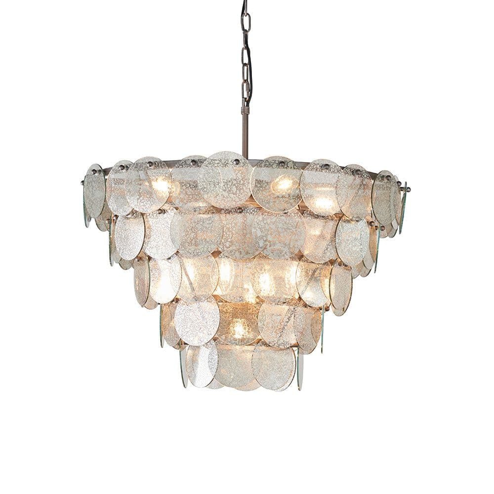 Antique Tiered Mercury Glass Ceiling Pendant 9 Bulb Light Fitting