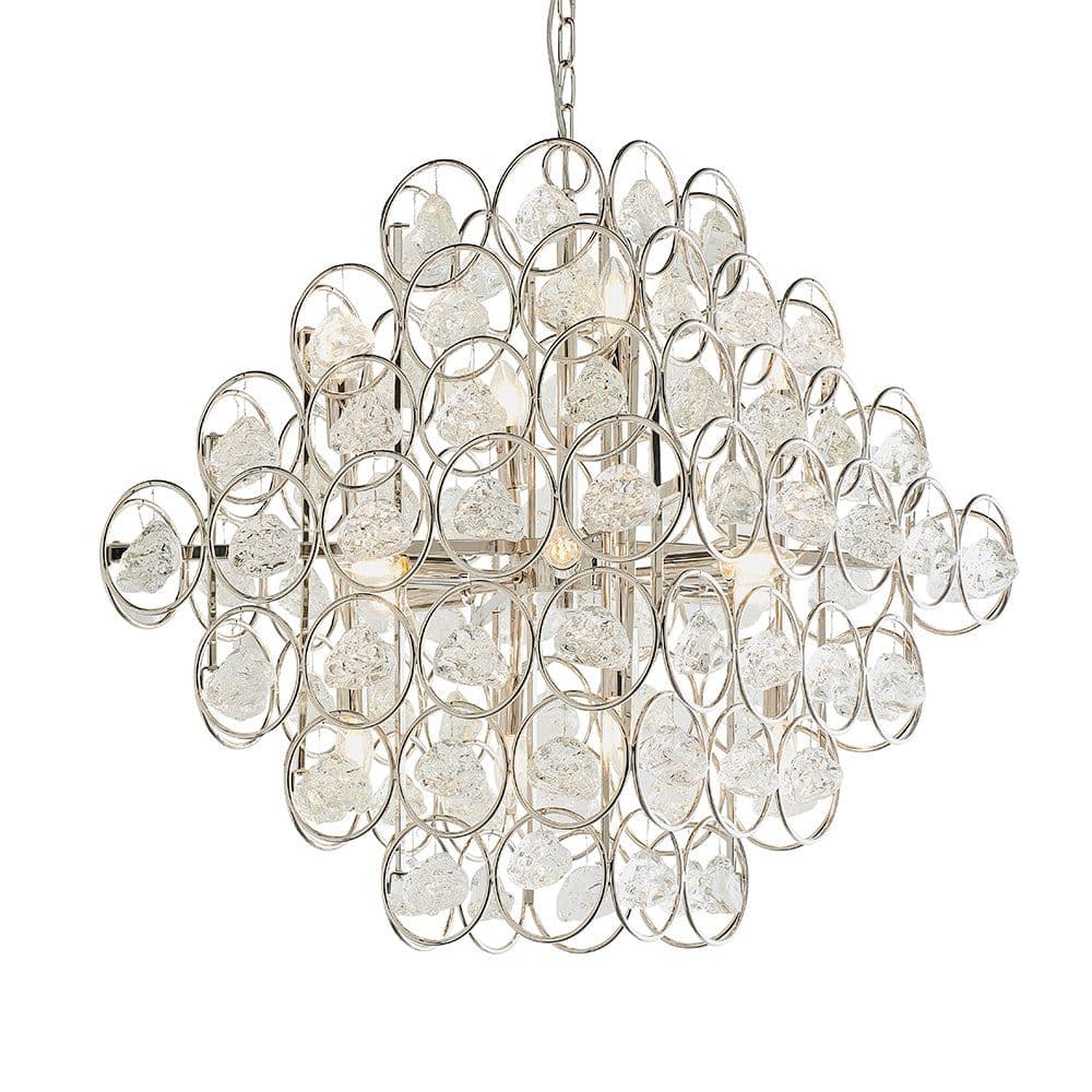 Polished Nickel Tiered Ceiling Pendant Light Ornate Crystal Details 14 Bulb