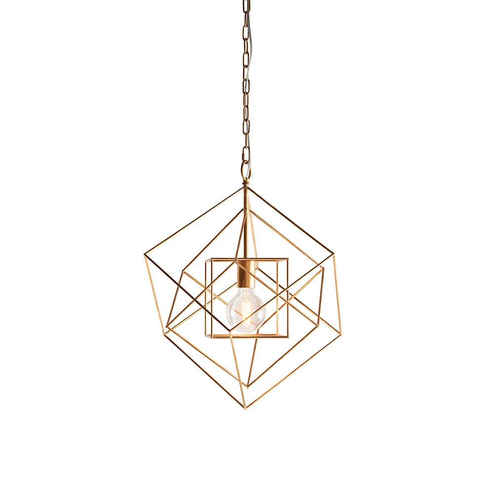 Medium Angular Ceiling Pendant Light Antique Leaf Finish Frame Dimmable